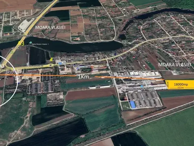 Teren Moara Vlasiei 18000 mp Industrial cu acces rapid Nod Autostrada A3 img 4